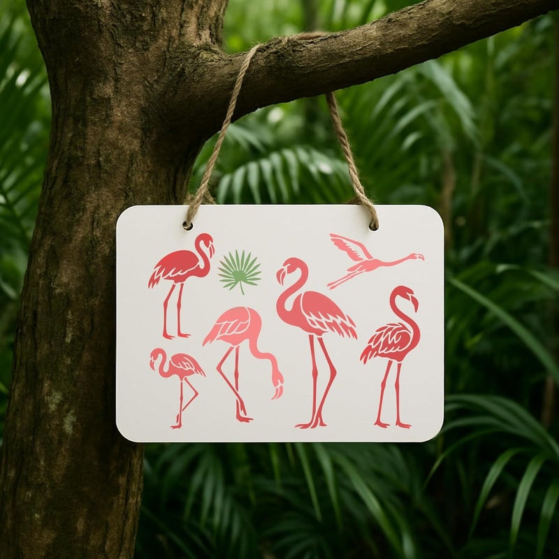 beinkmake 6Pcs Flamingo Stencil PET Painting Templates Drawing Inlay Border Stencils for Furniture Reusable DIY Craft for Wall Wood Fabric Canvas Paper Home Decor 11.7inch - Image 5